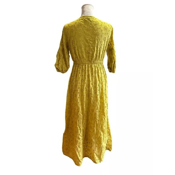 Babydoll Y2K Embroidered Maxi Yellow Dress Puff Sleeves Fairy Cottagecore Sz M - Picture 2 of 14